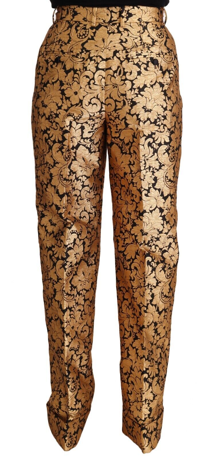 Elegantes pantalones de cintura alta con estampado floral de jacquard
