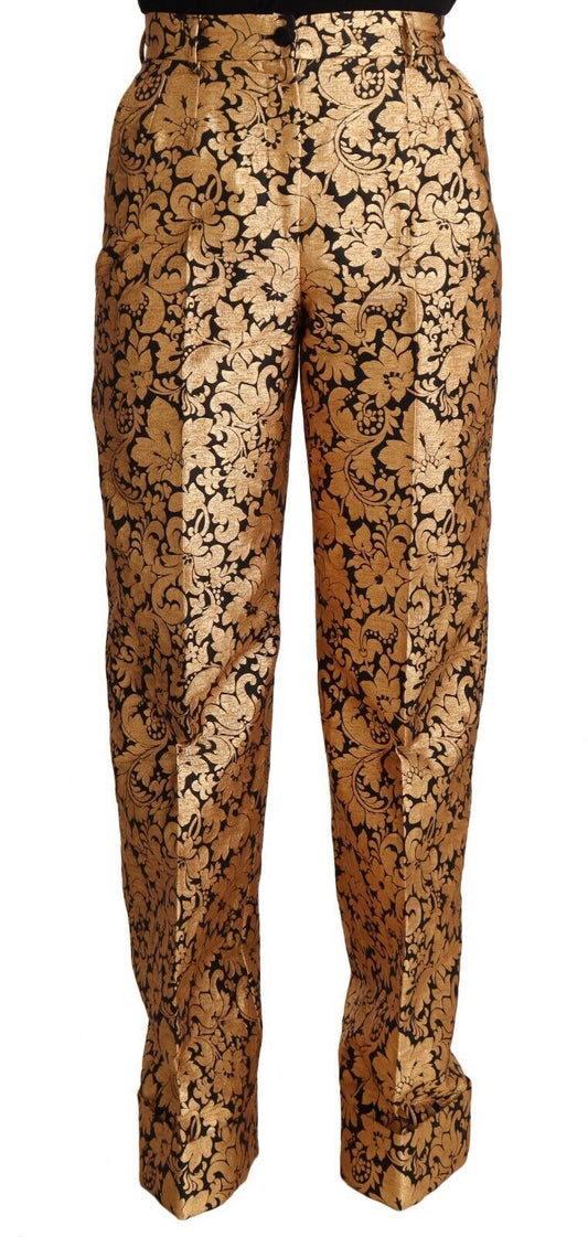 Elegantes pantalones de cintura alta con estampado floral de jacquard