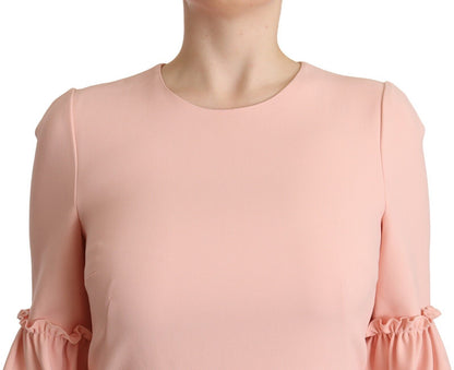 Vestido tubo con mangas con volantes en rosa