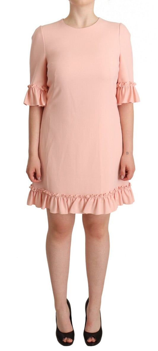 Vestido tubo con mangas con volantes en rosa