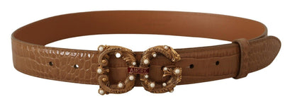 Elegante cinturón Amore de piel de cocodrilo con perlas