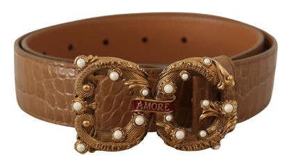 Elegante cinturón Amore de piel de cocodrilo con perlas