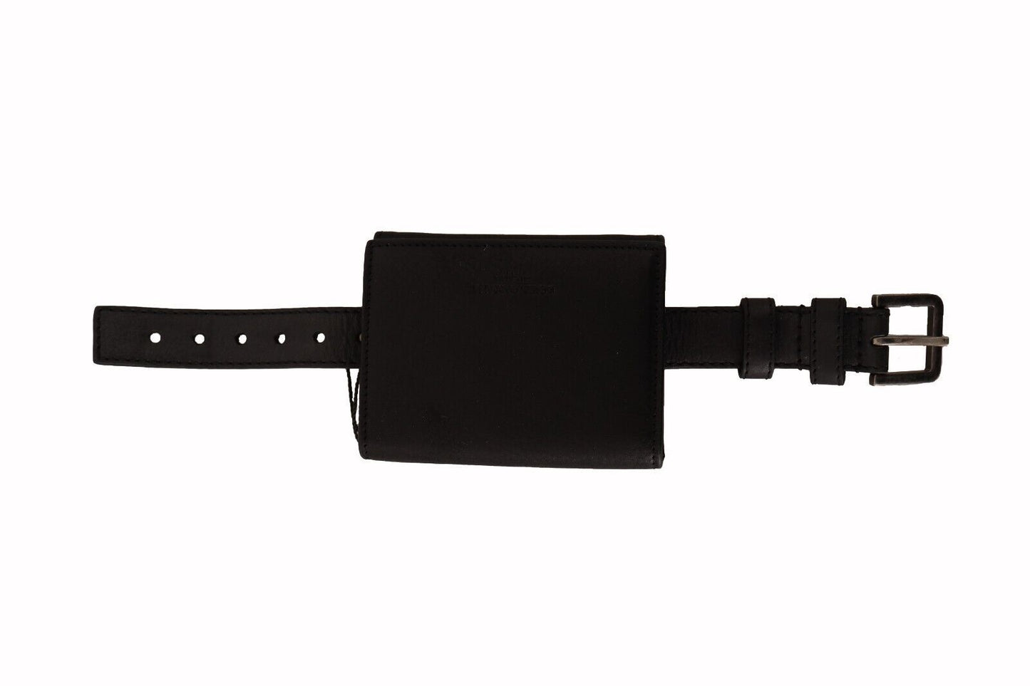 Elegante estuche multiusos de cuero negro con tres pliegues