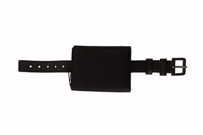 Elegante estuche multiusos de cuero negro con tres pliegues