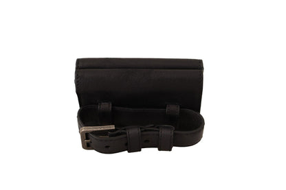 Elegante estuche multiusos de cuero negro con tres pliegues