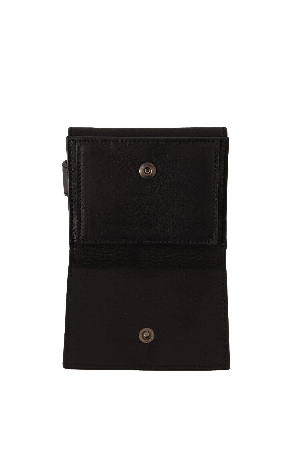 Elegante estuche multiusos de cuero negro con tres pliegues
