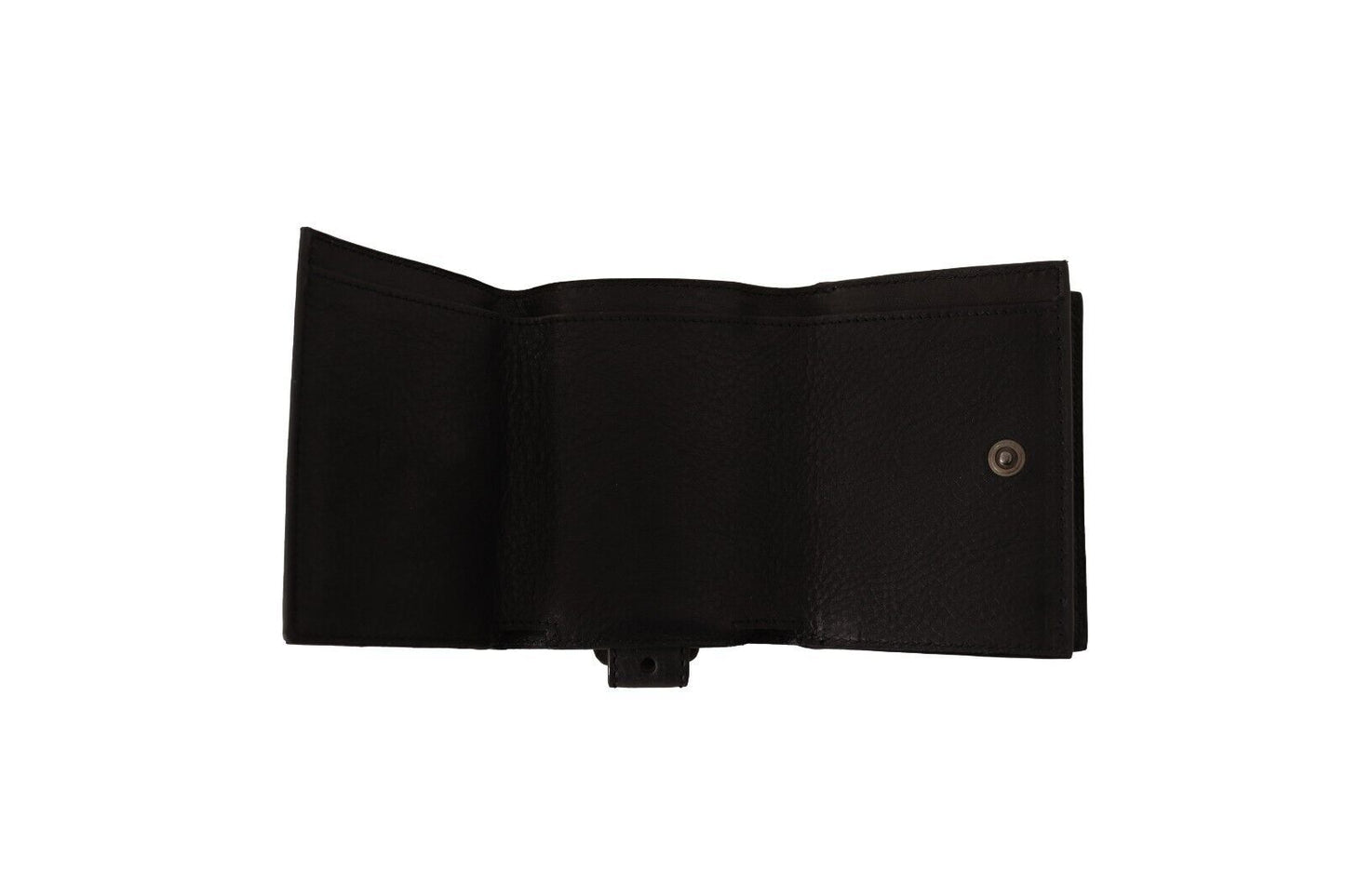 Elegante estuche multiusos de cuero negro con tres pliegues