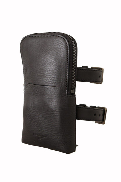 Elegante kit multiusos de cuero negro con doble correa
