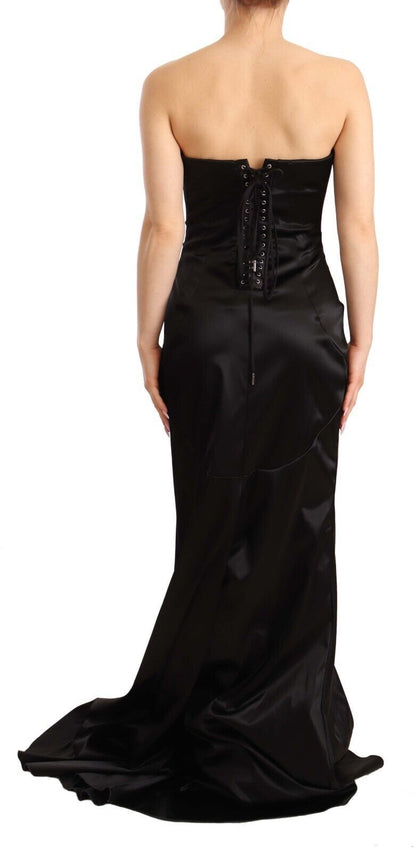 Elegante vestido de sirena negro sin tirantes