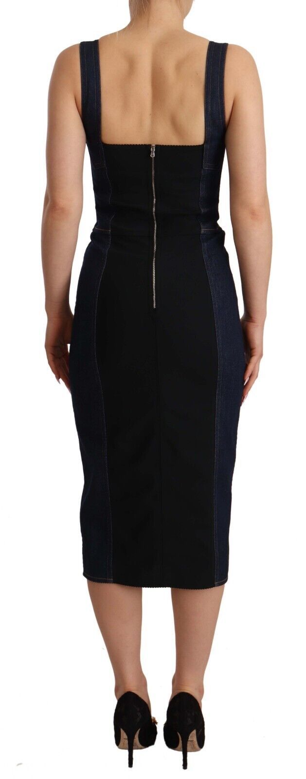 Elegante vestido midi de mezclilla azul oscuro