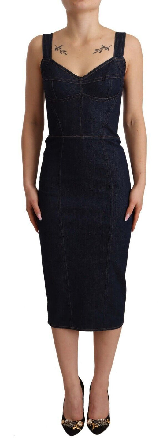 Elegante vestido midi de mezclilla azul oscuro
