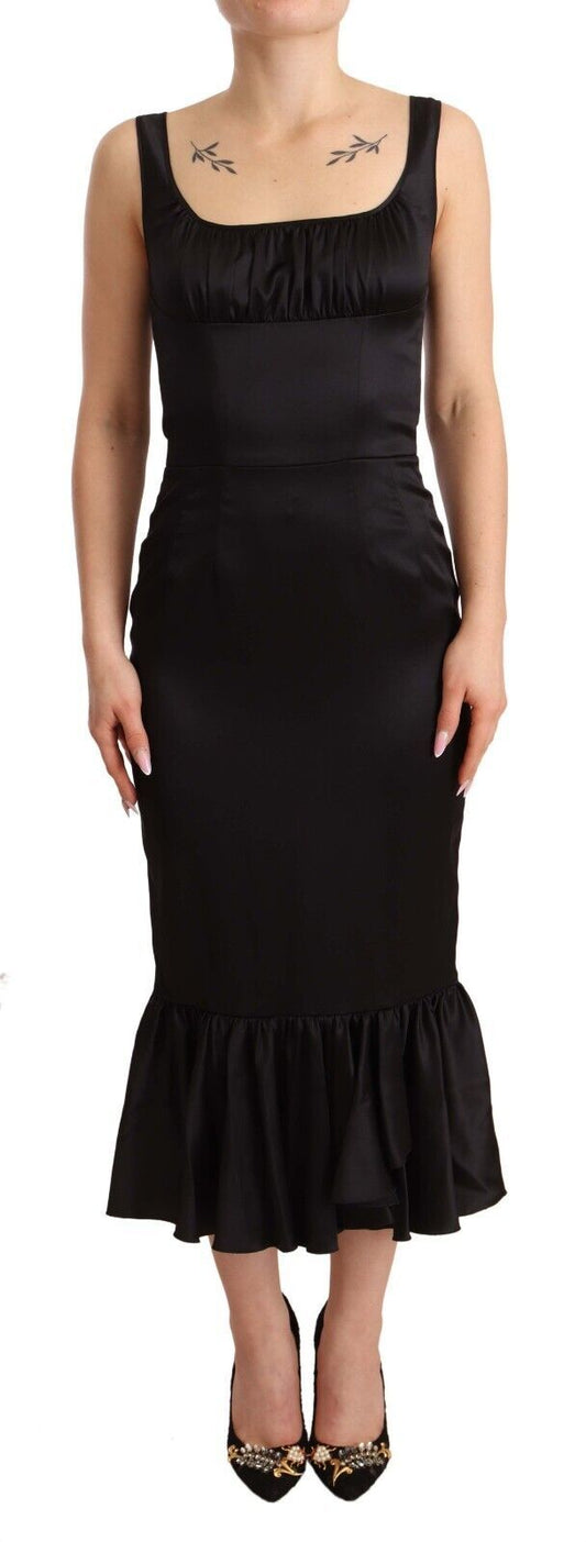 Elegante vestido midi de seda negra