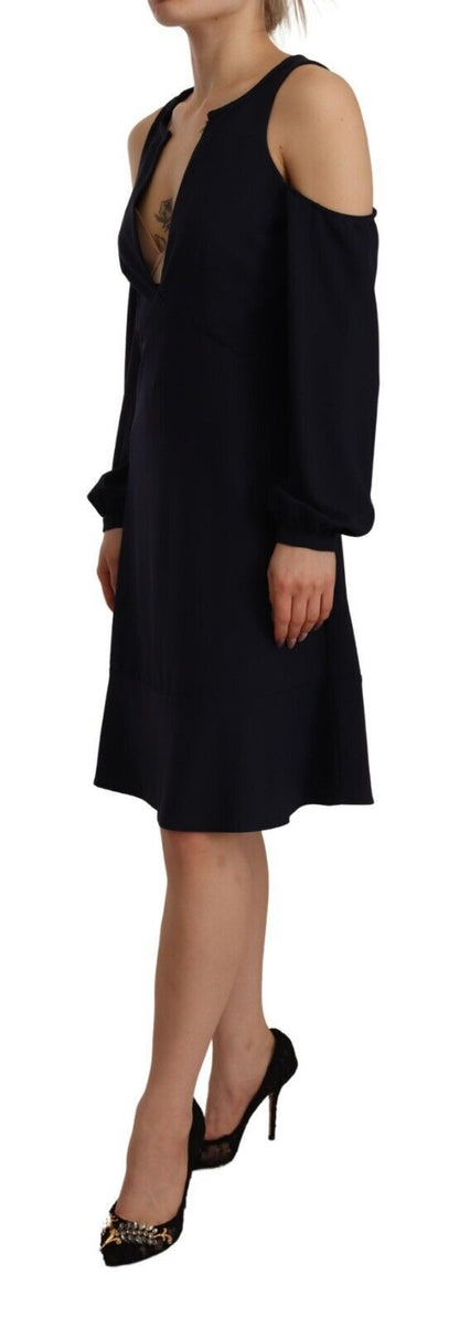 Vestido elegante negro de corte A con hombros descubiertos