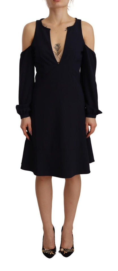 Vestido elegante negro de corte A con hombros descubiertos