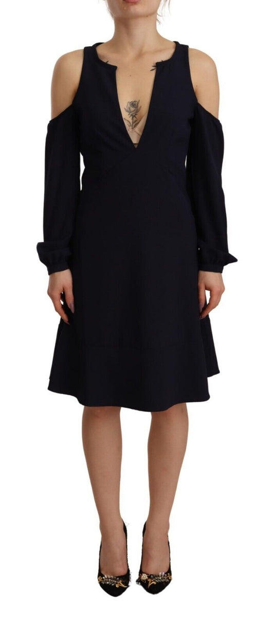 Vestido elegante negro de corte A con hombros descubiertos