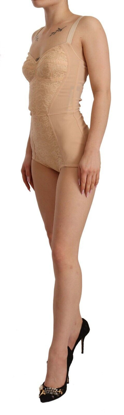 Body elástico con panel de encaje beige