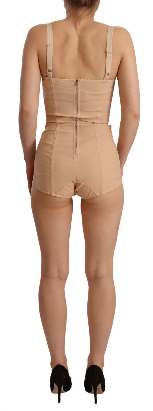 Body elástico con panel de encaje beige