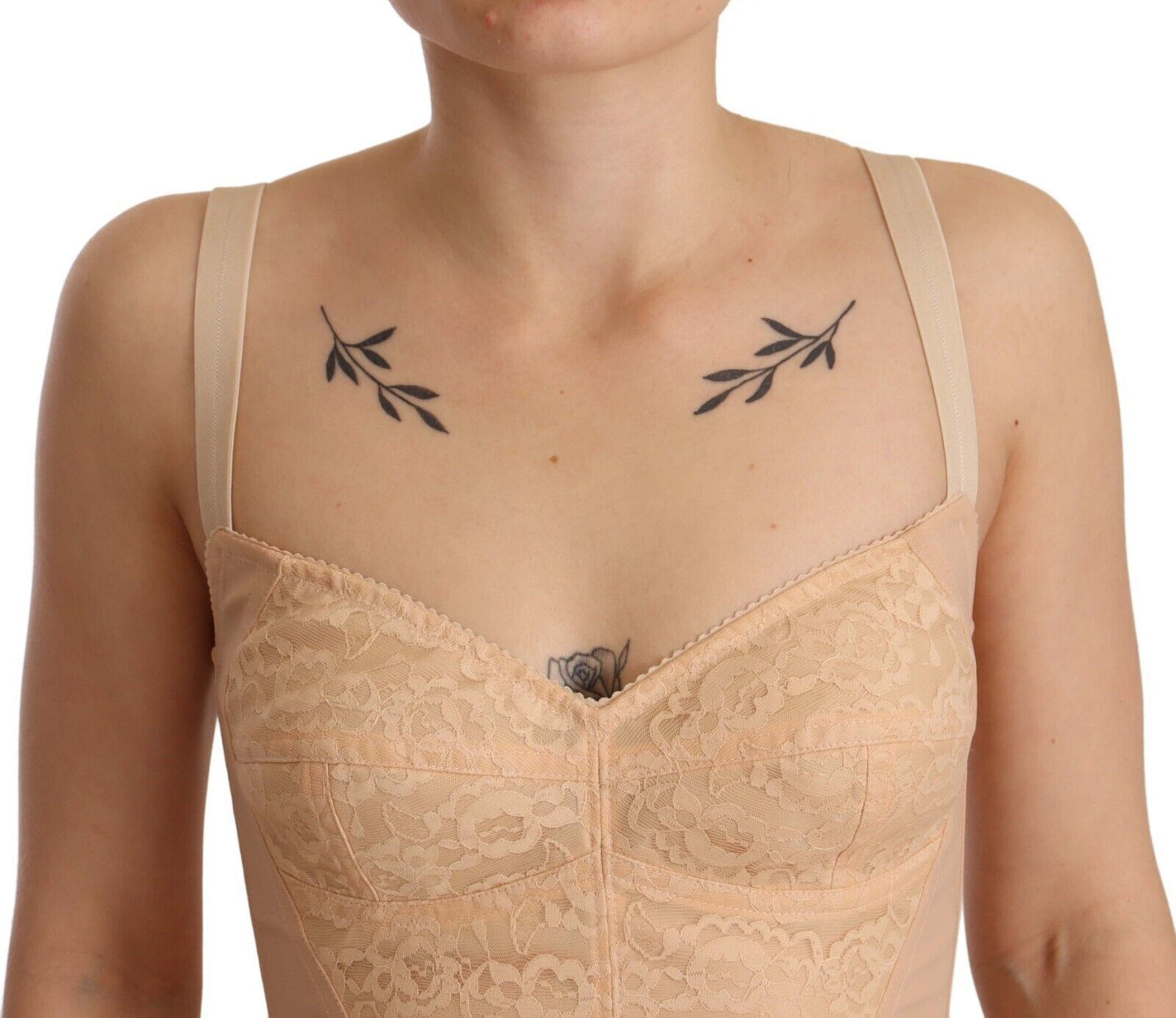 Body elástico con panel de encaje beige