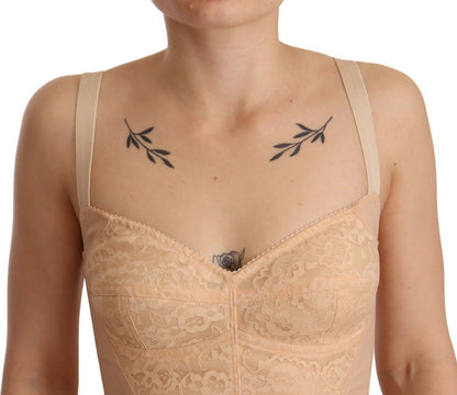 Body elástico con panel de encaje beige
