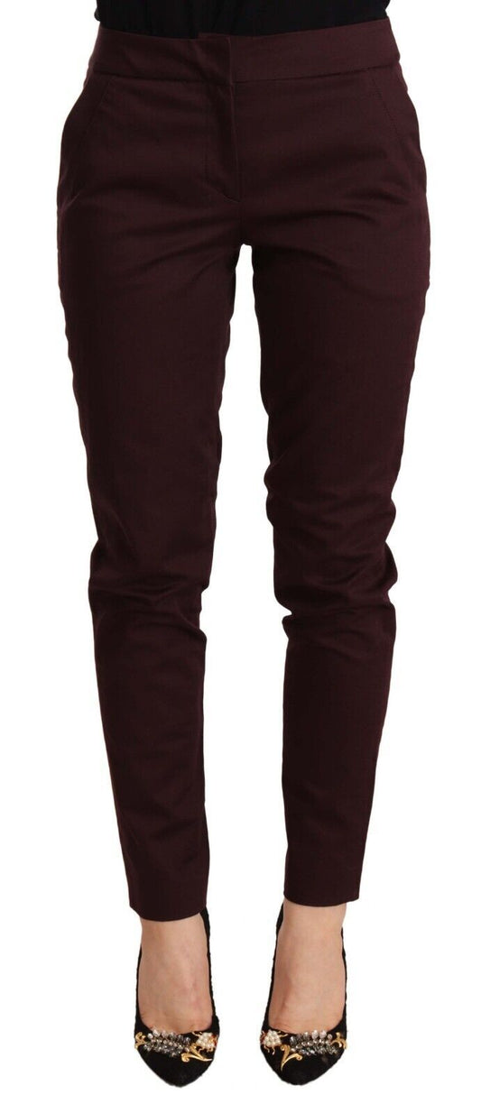 Pantalones pitillo ajustados de color granate con detalle de cremallera