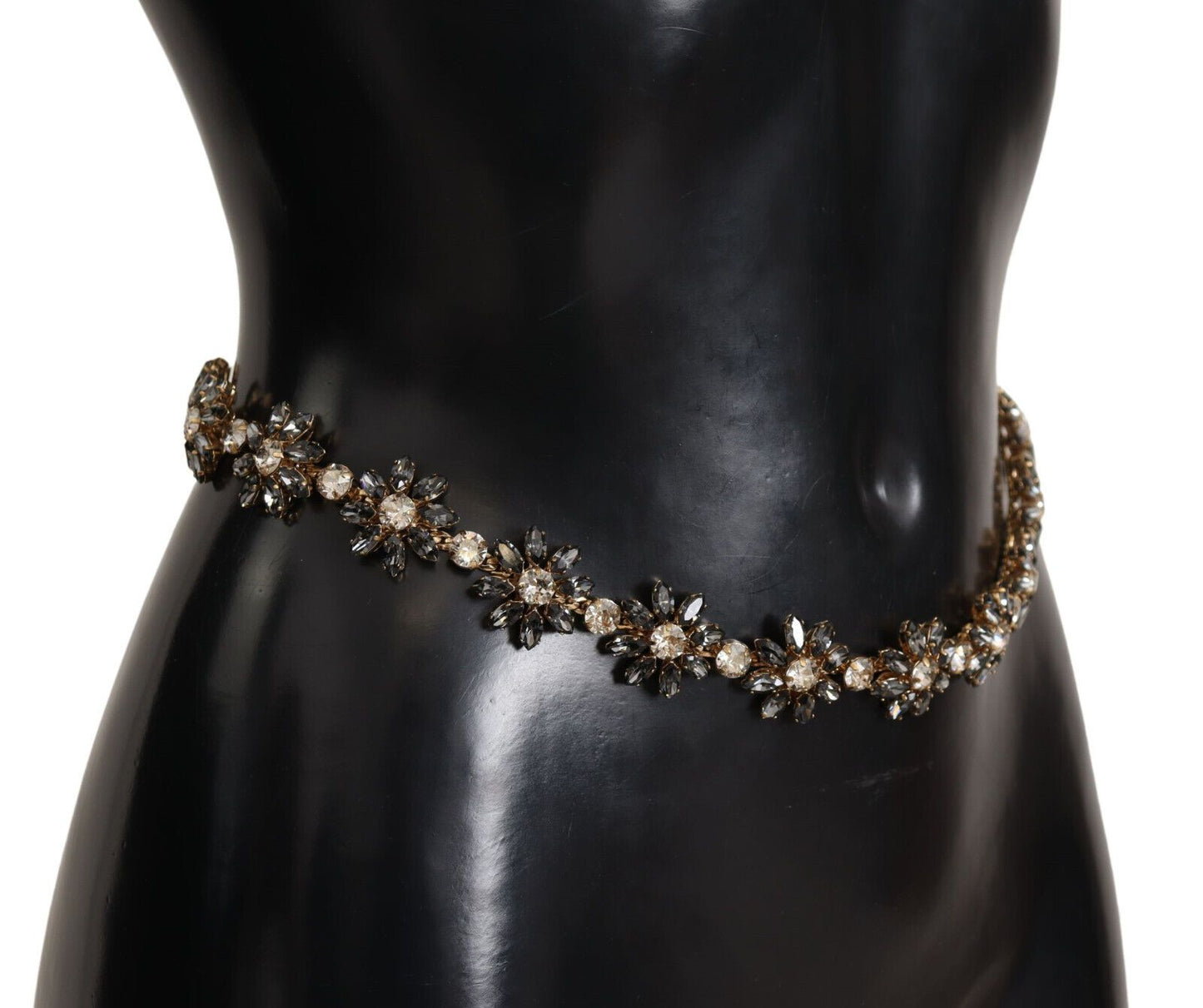 Cinturón elegante de cuero con cadena de margaritas de cristal
