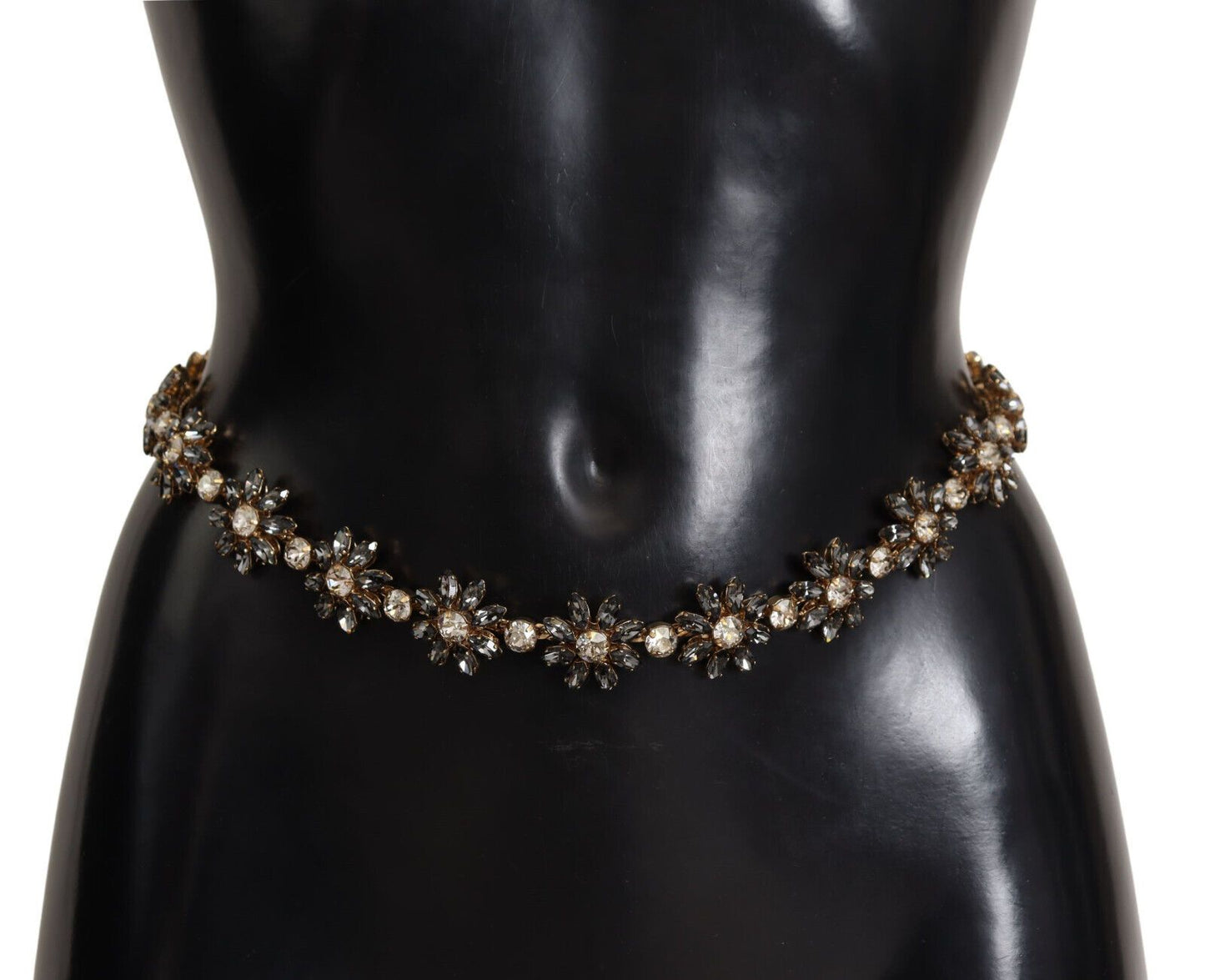 Cinturón elegante de cuero con cadena de margaritas de cristal