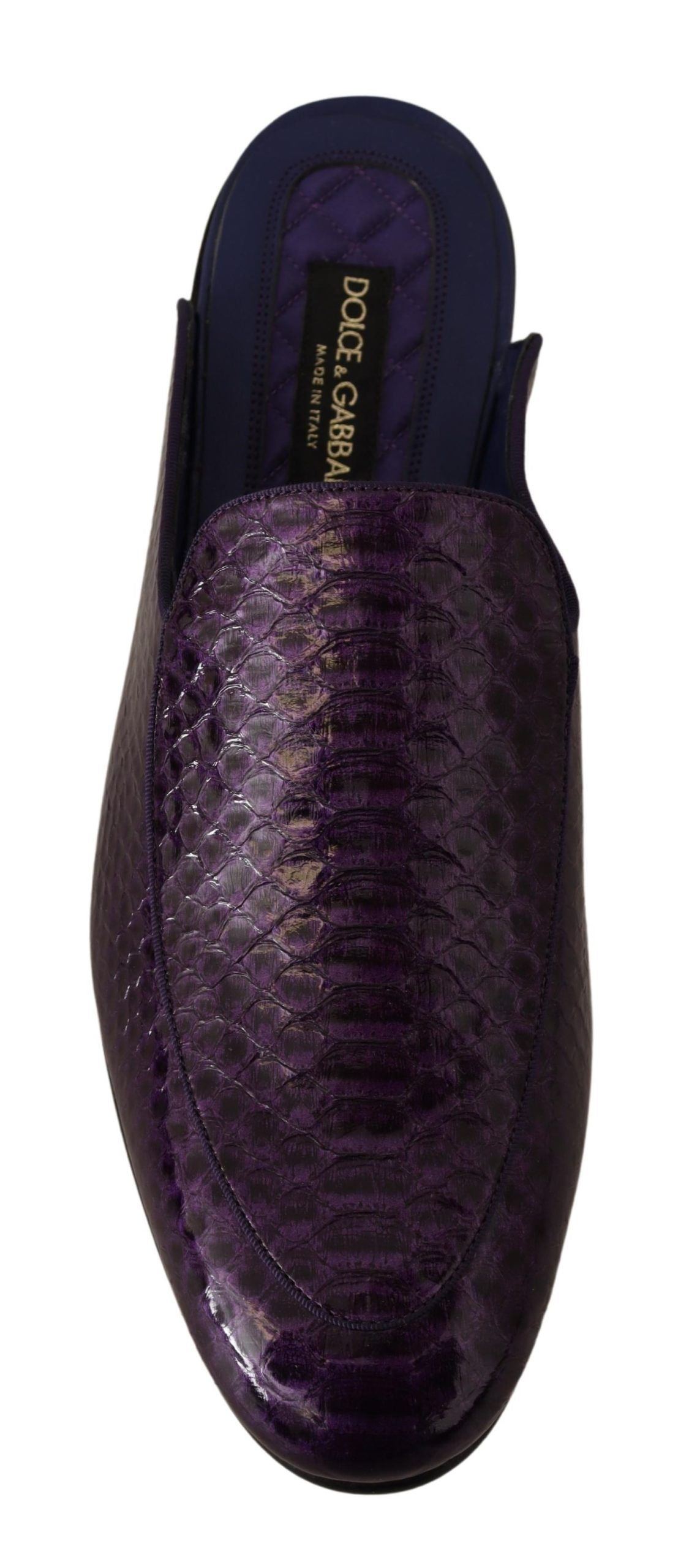 Sandalias de piel de pitón exótica morada