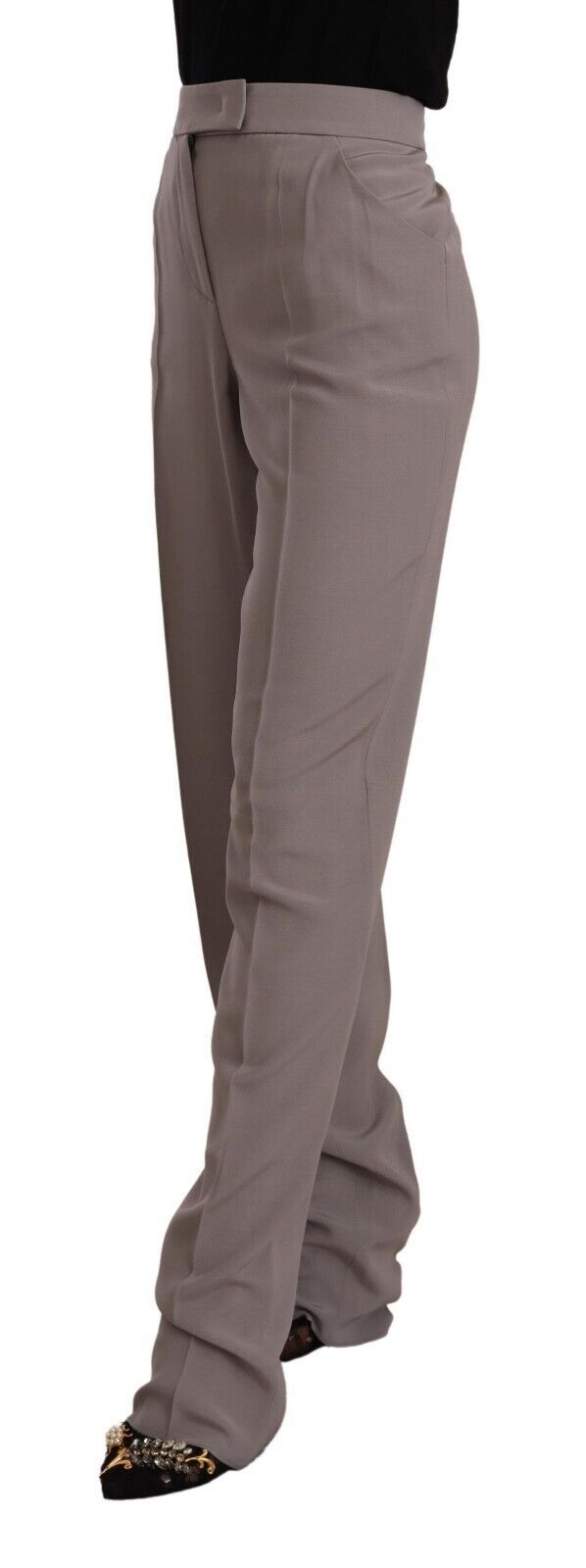 Pantalones elegantes de mezcla de seda y cintura alta