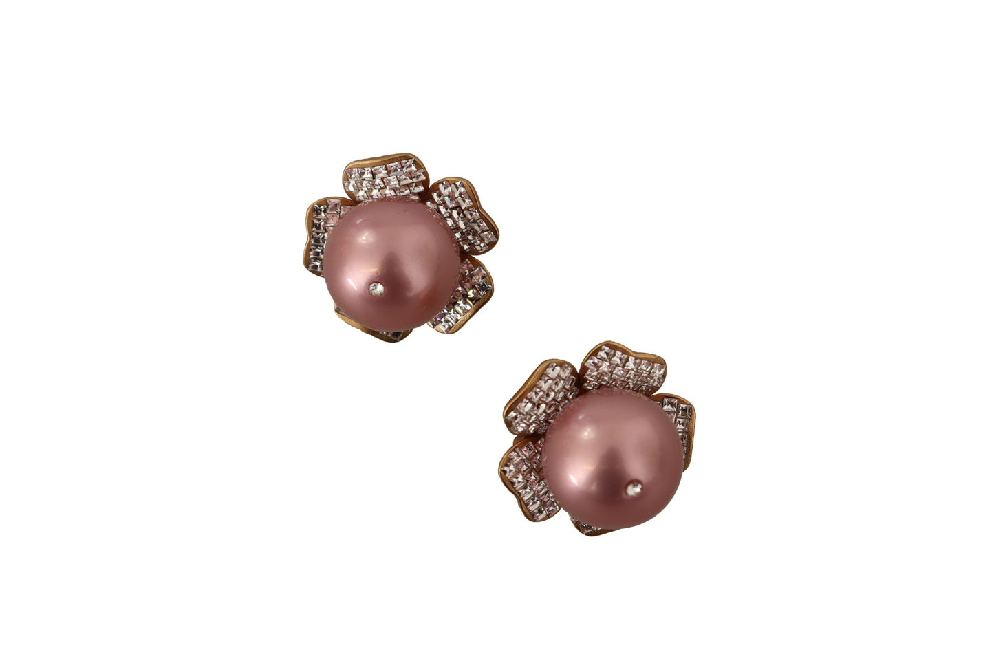 Elegantes pendientes de clip con perlas de cristal y diseño floral