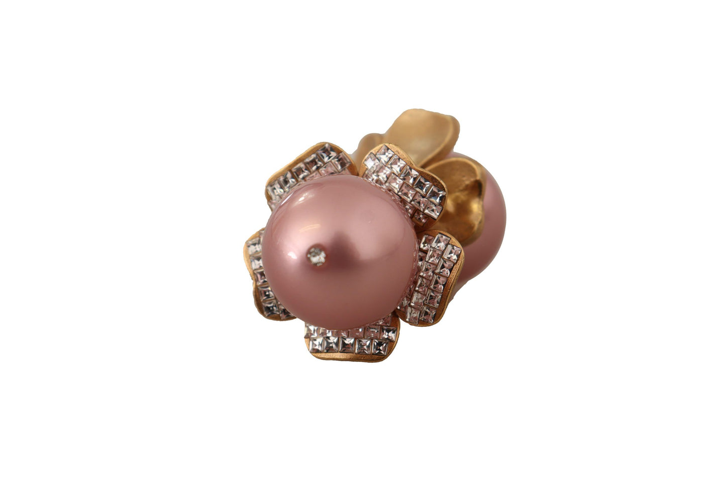 Elegantes pendientes de clip con perlas de cristal y diseño floral