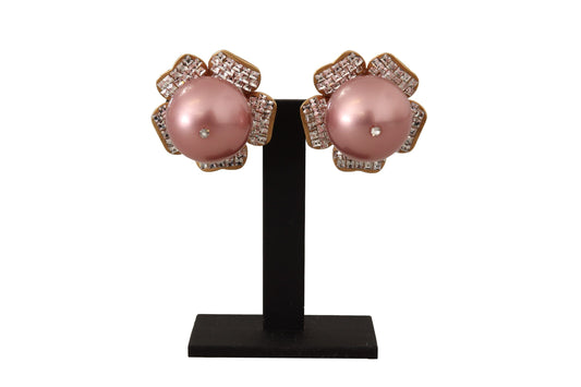 Elegantes pendientes de clip con perlas de cristal y diseño floral