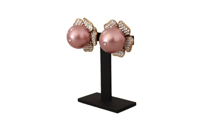 Elegantes pendientes de clip con perlas de cristal y diseño floral
