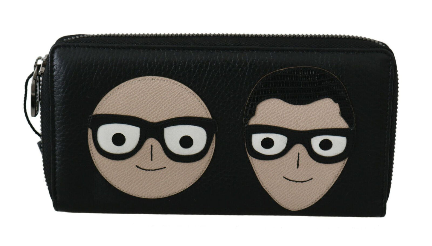 Elegante cartera continental de piel negra