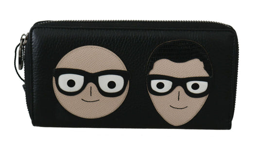 Elegante cartera continental de piel negra
