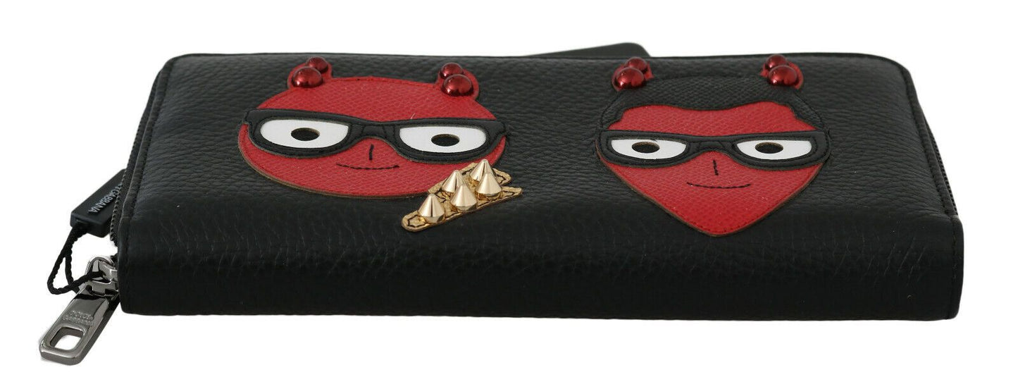 Elegante cartera continental de piel negra y roja