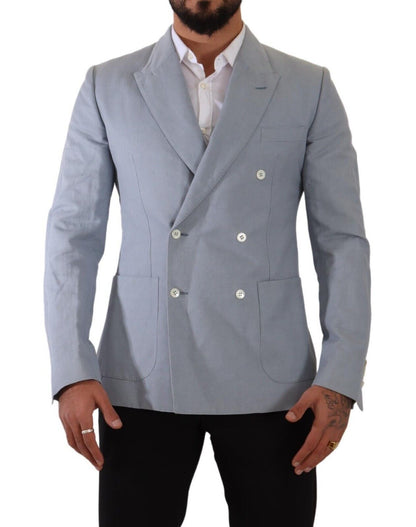 Elegante blazer cruzado azul claro de corte entallado