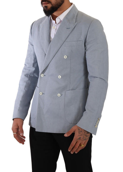 Elegante blazer cruzado azul claro de corte entallado