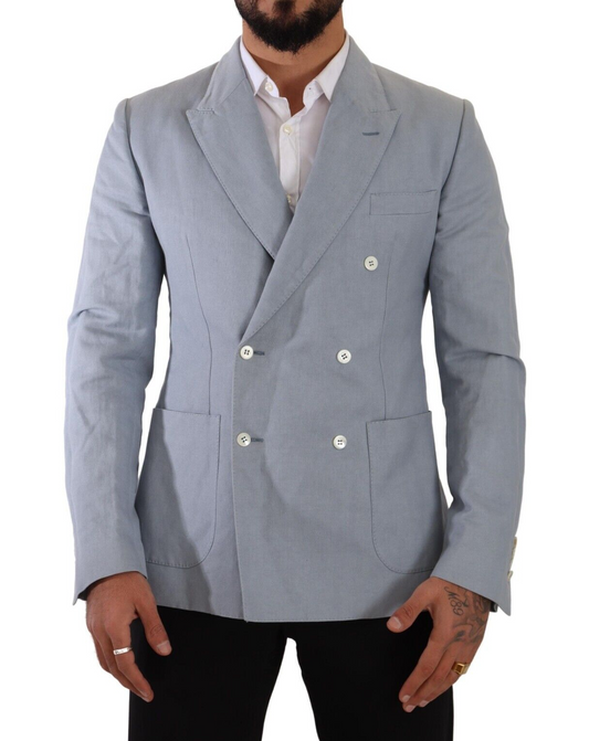 Elegante blazer cruzado azul claro de corte entallado