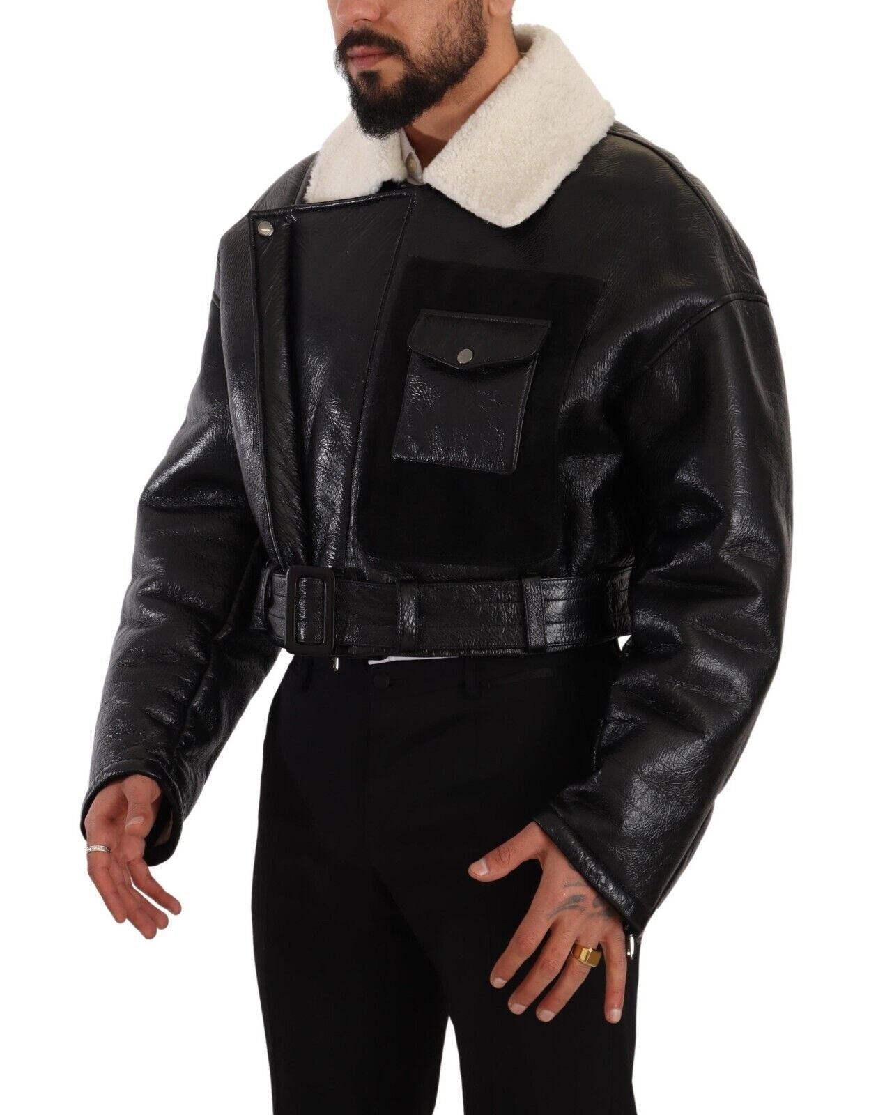 Elegante chaqueta de motociclista de piel de oveja