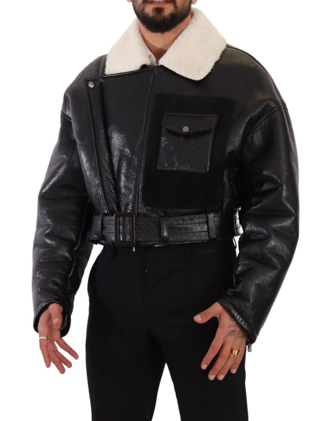 Elegante chaqueta de motociclista de piel de oveja