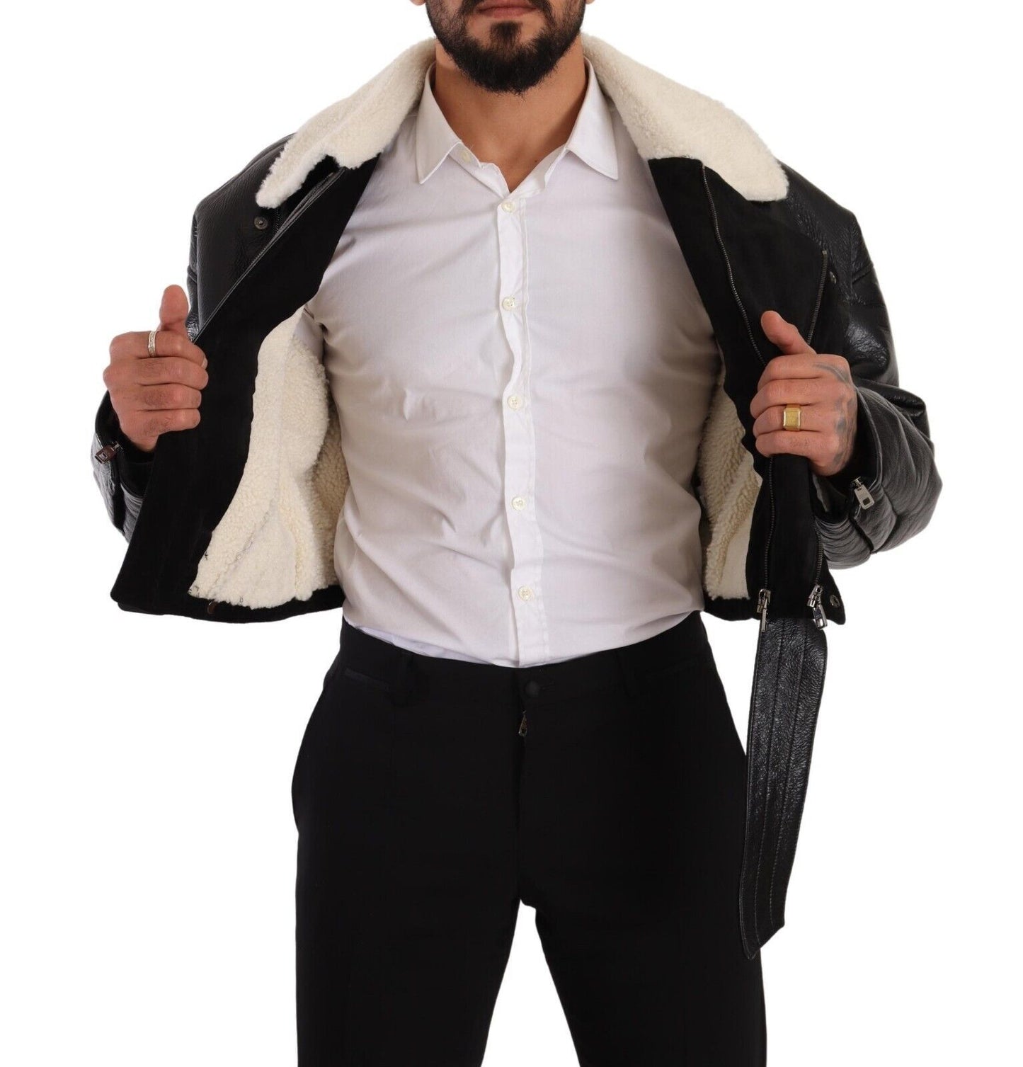 Elegante chaqueta de motociclista de piel de oveja