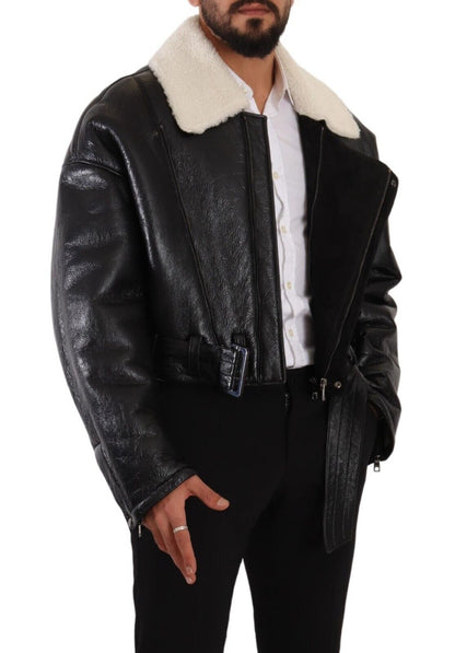 Elegante chaqueta de motociclista de piel de oveja