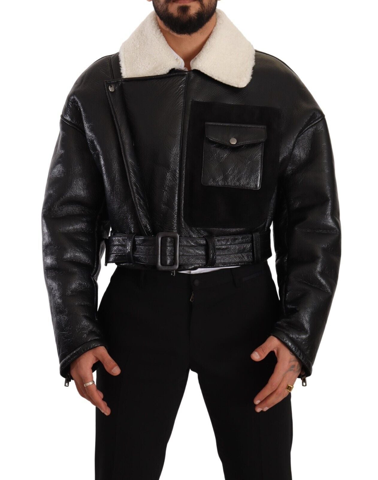 Elegante chaqueta de motociclista de piel de oveja