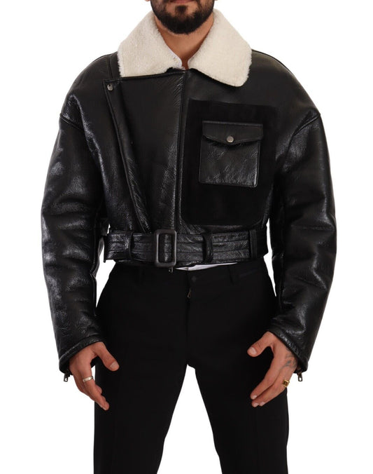 Elegante chaqueta de motociclista de piel de oveja