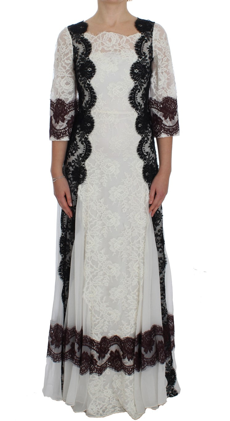 Vestido largo de mezcla de seda y encaje floral