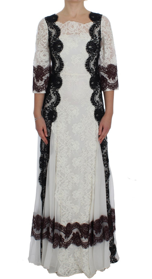 Vestido largo de mezcla de seda y encaje floral