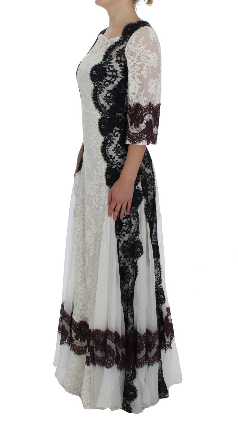 Vestido largo de mezcla de seda y encaje floral