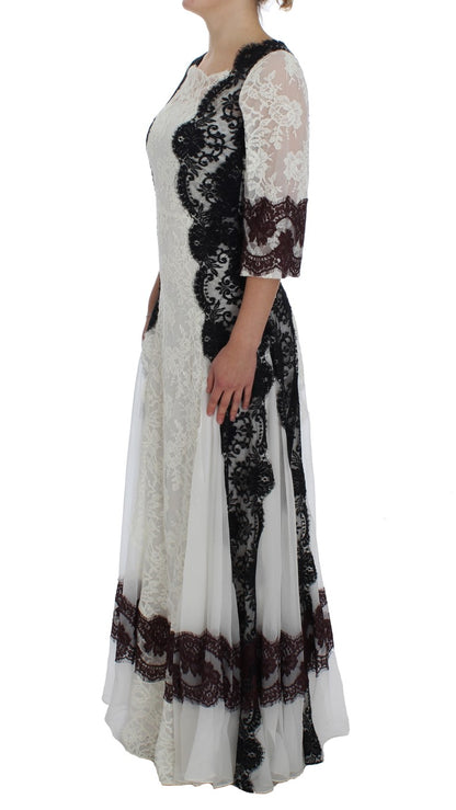 Vestido largo de mezcla de seda y encaje floral