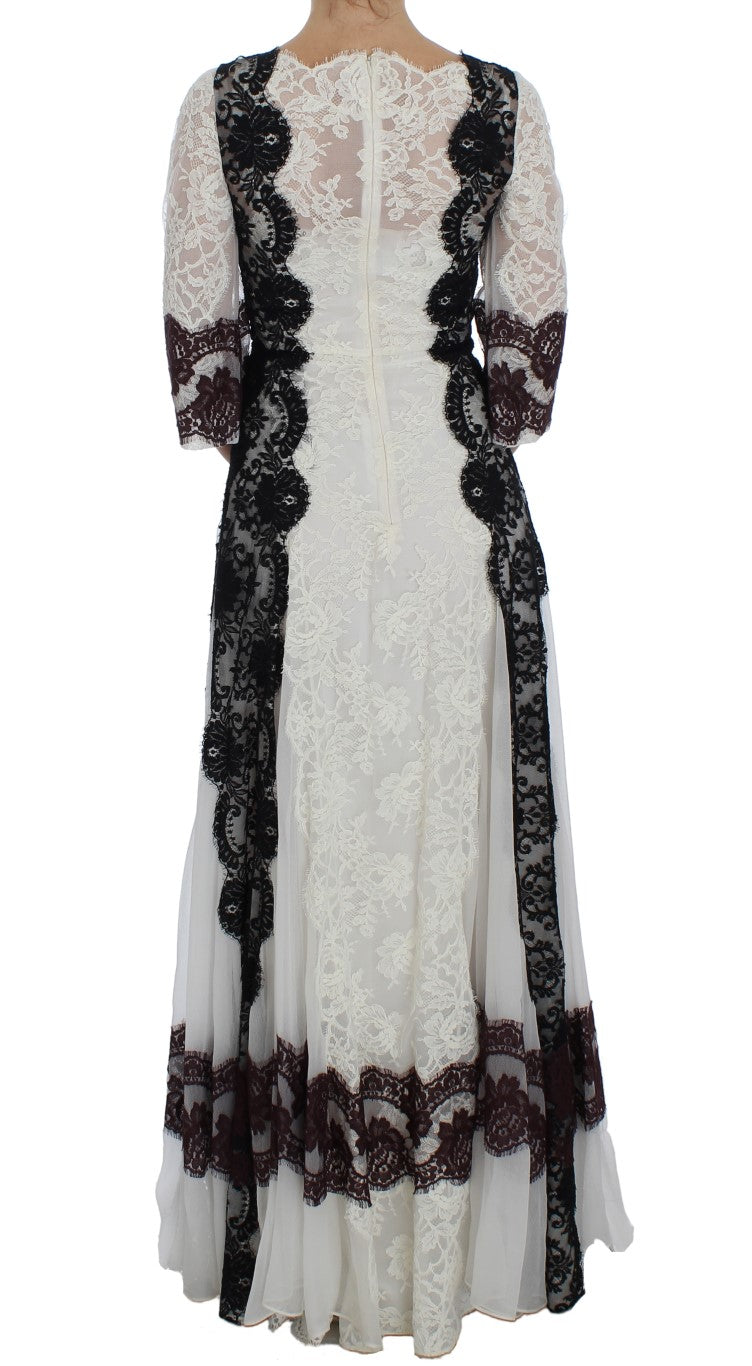 Vestido largo de mezcla de seda y encaje floral