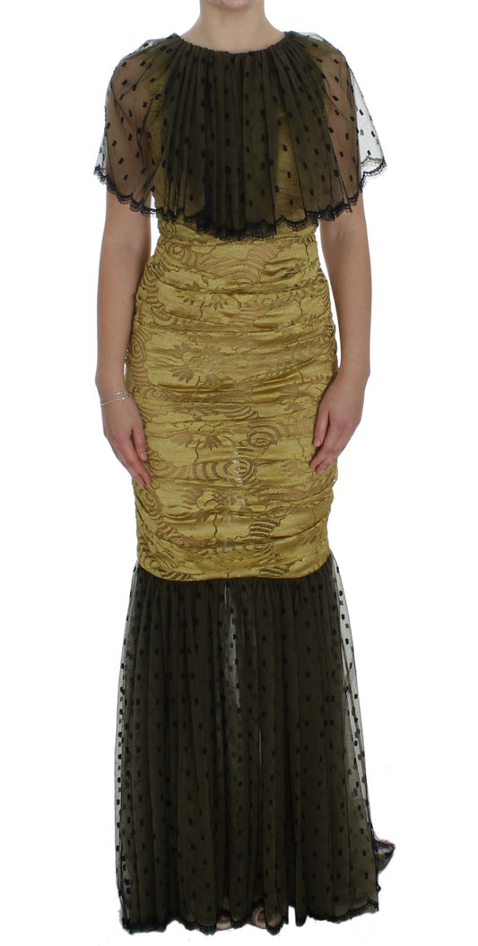 Vestido tubo de encaje floral amarillo